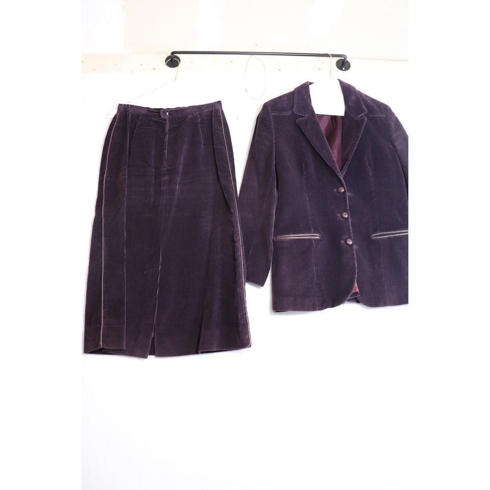 Vintage Purple Corduroy Skirt Suit Blazer and Midi Skirt Set 2 Piece Academic